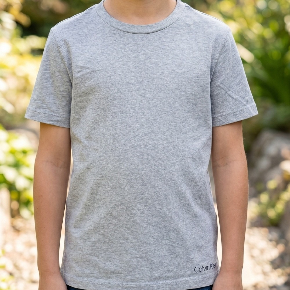 Calvin Klein Boys Short Sleeve Crew Neck Logo T-Shirt Heather Gray XL 18/20